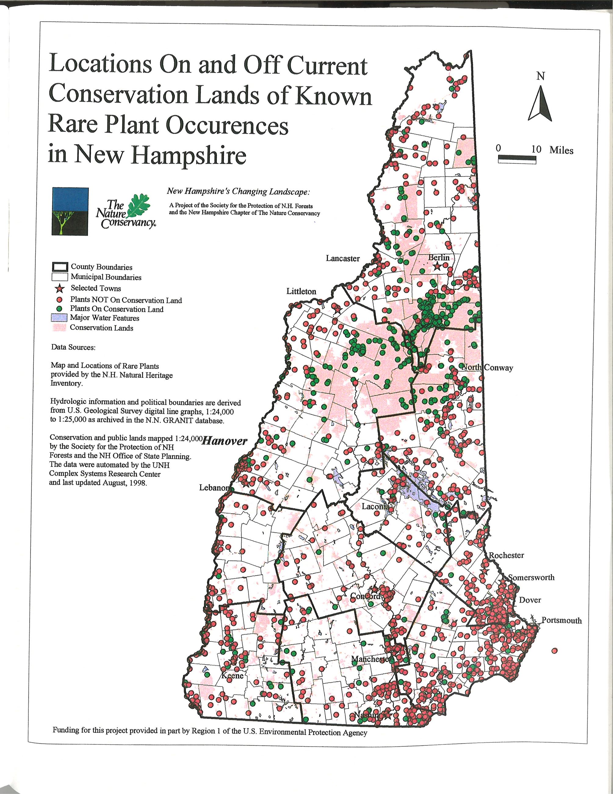 Locations on and off Current Conservation Lands of Known Rare Plant Occurrences in NH