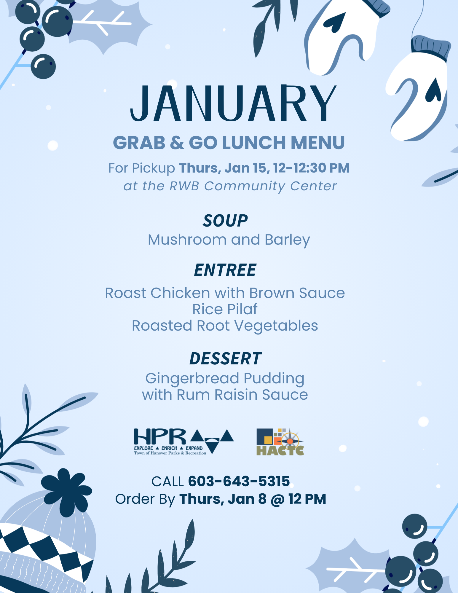 January 2026 Grab and Go Menu